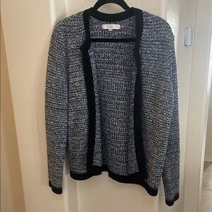 LOFT Black and Gray Open Front Cardigan with Chunky Knit